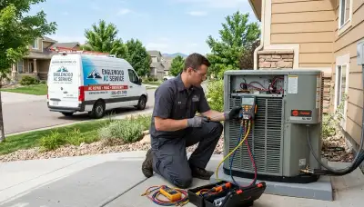 Professional AC repair technician servicing air conditioner unit in Denver, CO