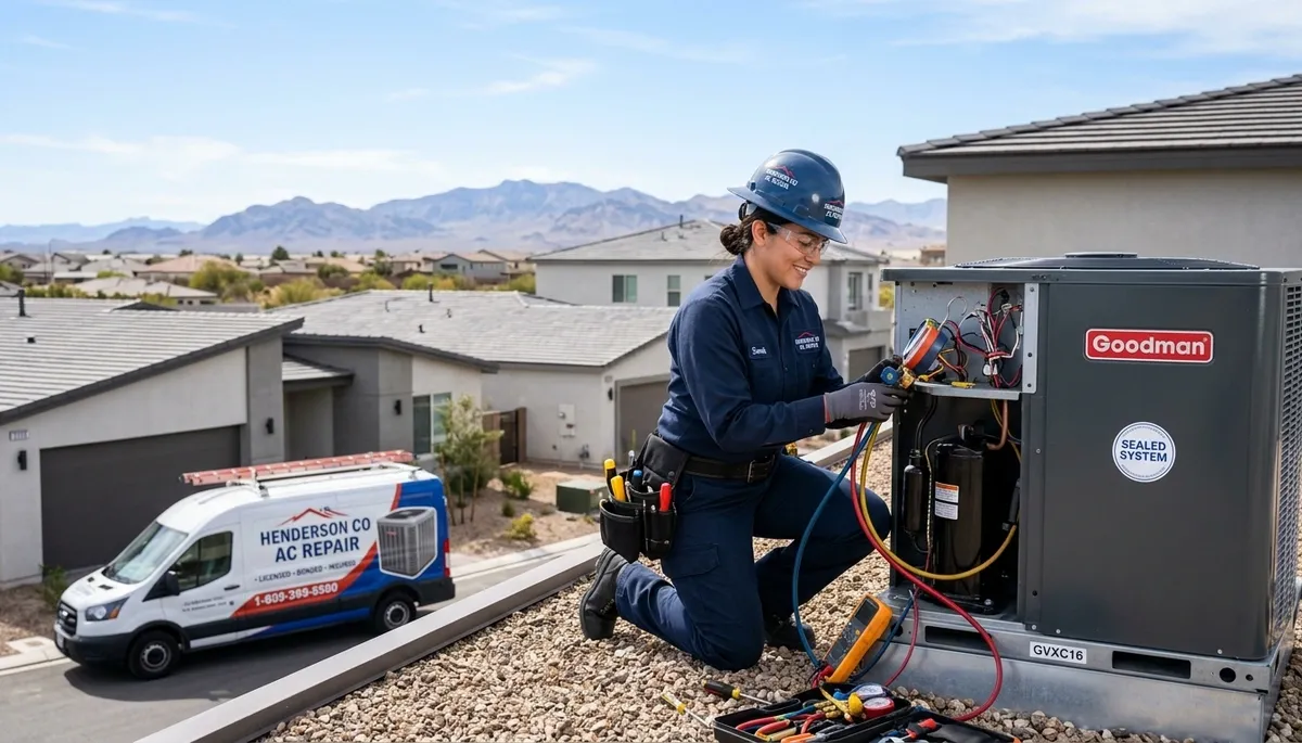 Professional AC repair technician servicing air conditioner unit in Denver, CO