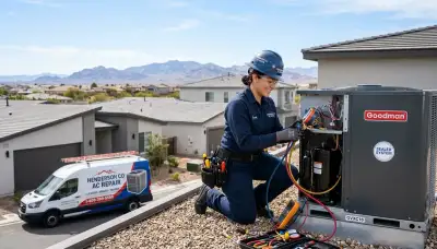 Professional AC repair technician servicing air conditioner unit in Denver, CO