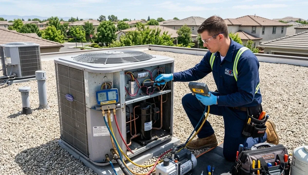 Technician performing professional AC repair service in Denver, CO for Five Star Cooling