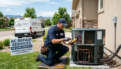 Professional AC repair technician servicing home cooling unit in Denver, CO
