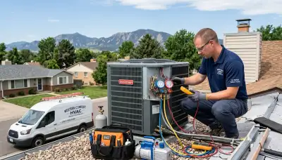 HVAC technician performing AC repair service in Denver CO for residential cooling system