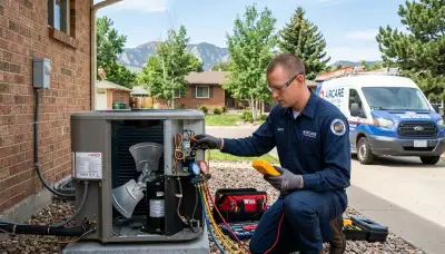 HVAC technician performing AC repair service in Denver CO for residential cooling system