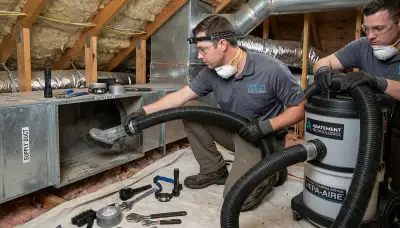 Technician cleaning air ducts for residential HVAC system in Denver, CO by Five Star Cooling