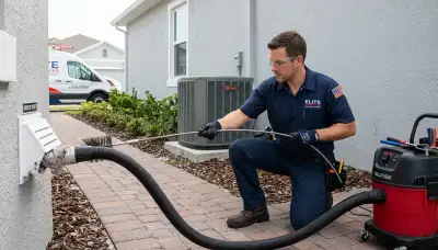 Technician performing professional dryer vent cleaning service in Denver, CO home