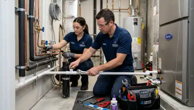 Professional plumber fixing water heater leak in Denver, CO home | Five Star Cooling plumbing services